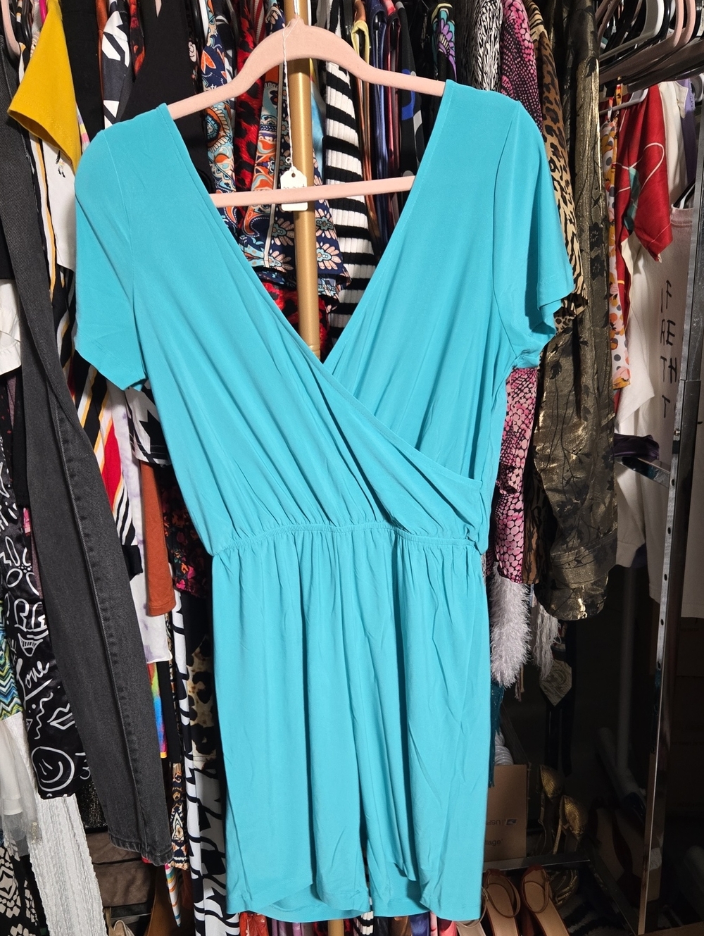 Women’s V-Neck Surplice Turquoise Dress